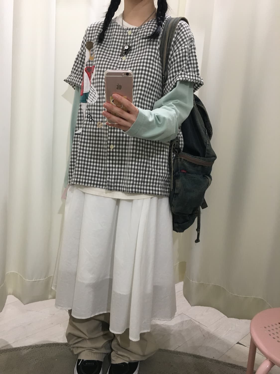 캐릭터 패치 체크 블라우스 상품이미지5