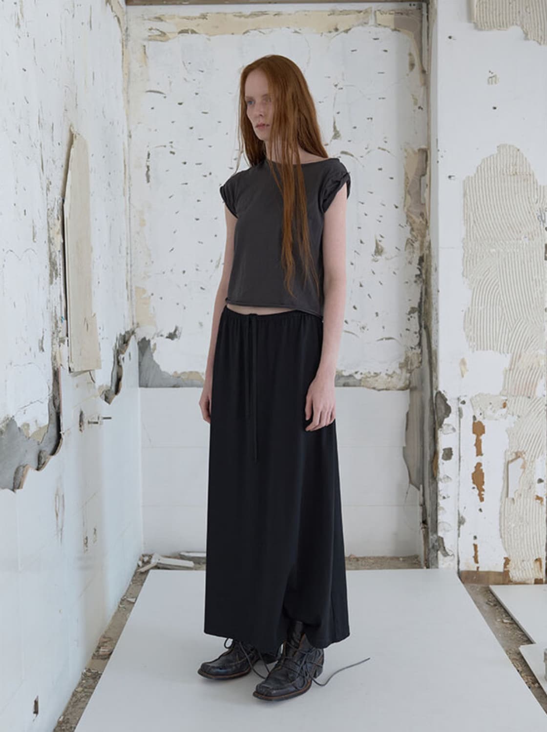 리포스 Unbal Roll-up T-Shirts (Charcoal) 상품이미지3
