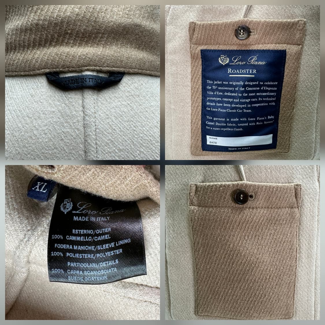 로로피아나 로드스터 카멜 자켓 XL(105~110) 민트급 판매 상품이미지7