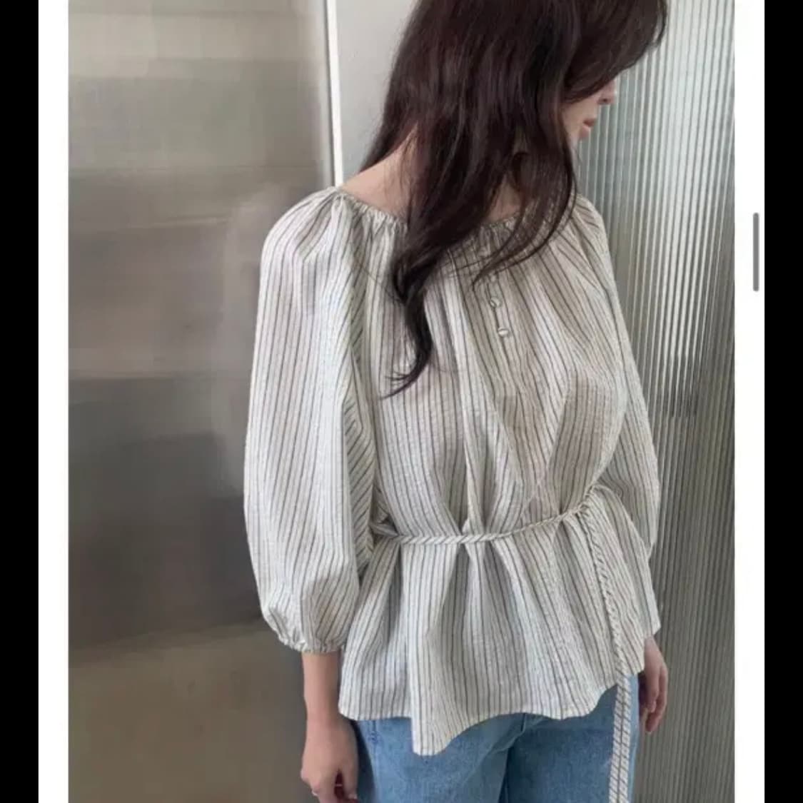 스토어오묘 오묘스토어 스트라이프 버튼 블라우스 상품이미지3