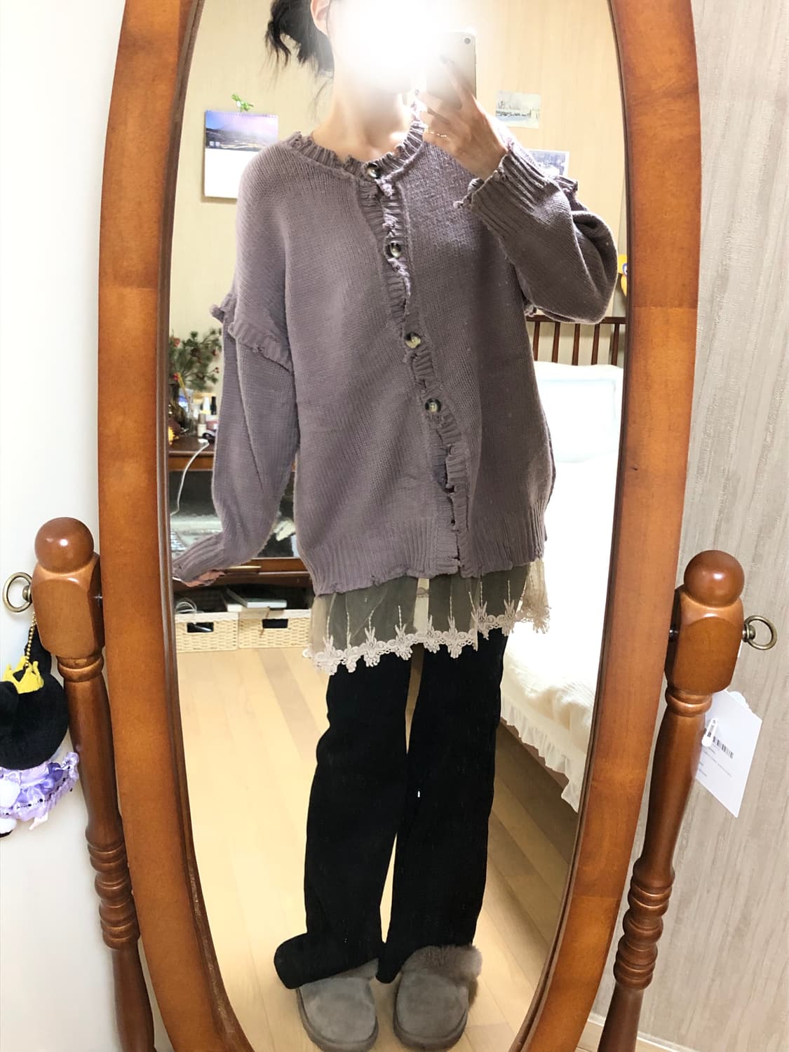 핑크 퍼플 데미지 포인트 가디건 상품이미지2