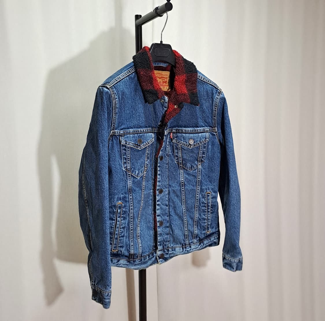 (택포) 리바이스 검빨 체크 쉐르파 데님자켓 M B327 상품이미지4
