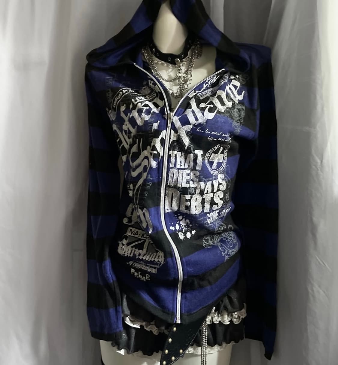 빈티지 펑크 레터링 y2k 니트 후드집업 상품이미지1