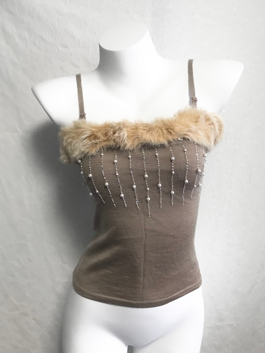 빈티지 갸루 진주 큐빅 퍼 슬리브리스 상품이미지2