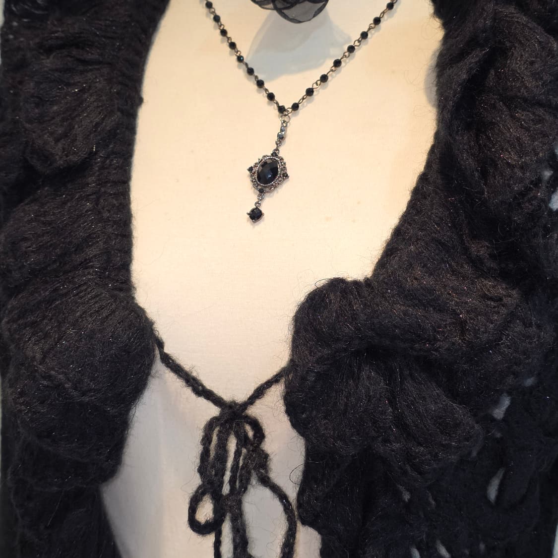 블랙지뢰계st 니트 레이스 케이블 볼레로 가디건 상품이미지2