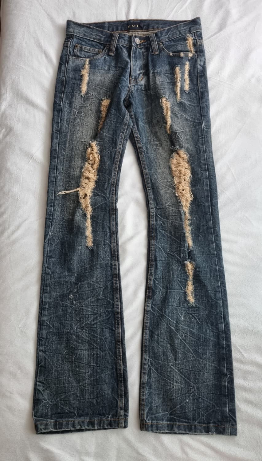 빈티지 y2k 00s 워싱 데미지 데님 팬츠 상품이미지1