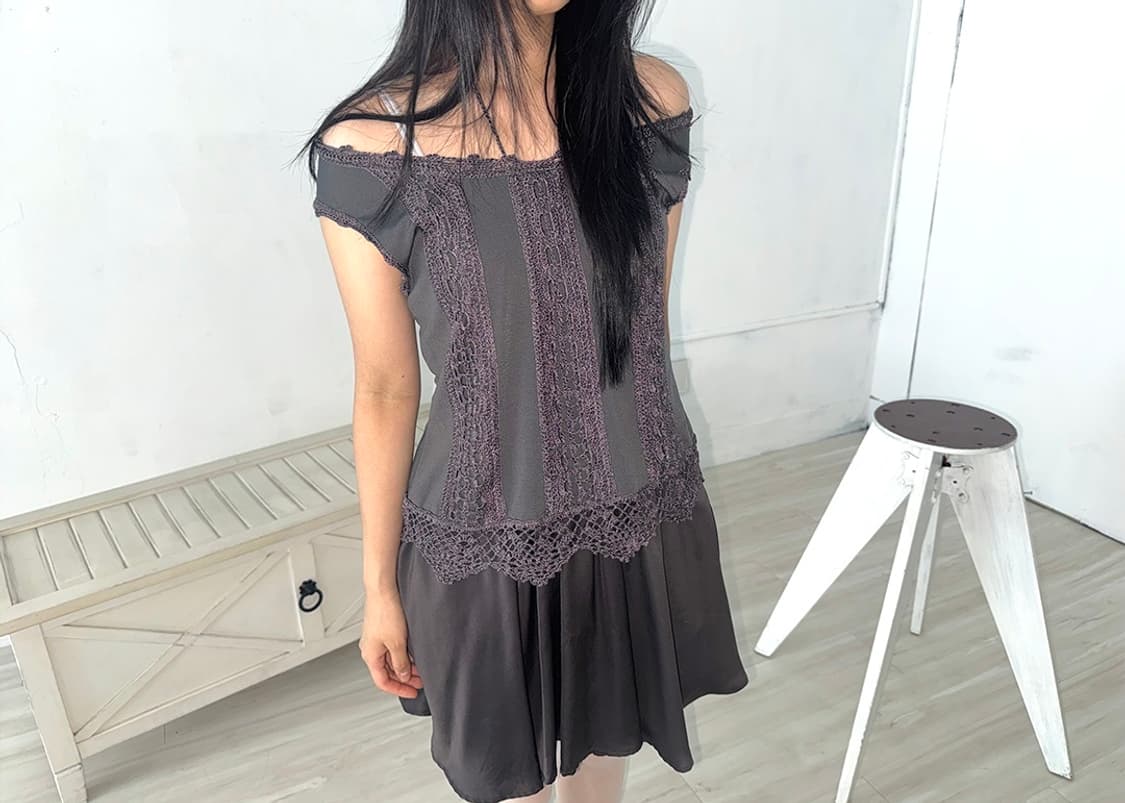 Dark Brown Crochet Detail Sleeveless 상품이미지2