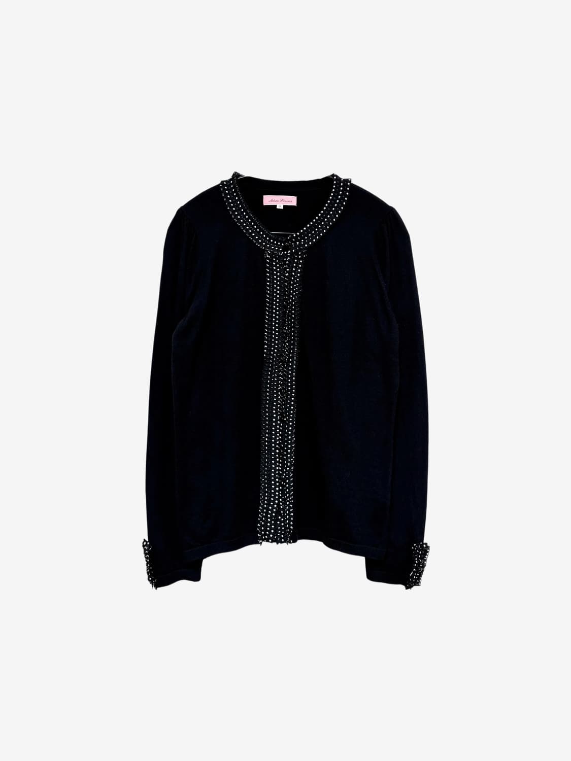 Dot Lace Trim Cardigan – Black 상품이미지4