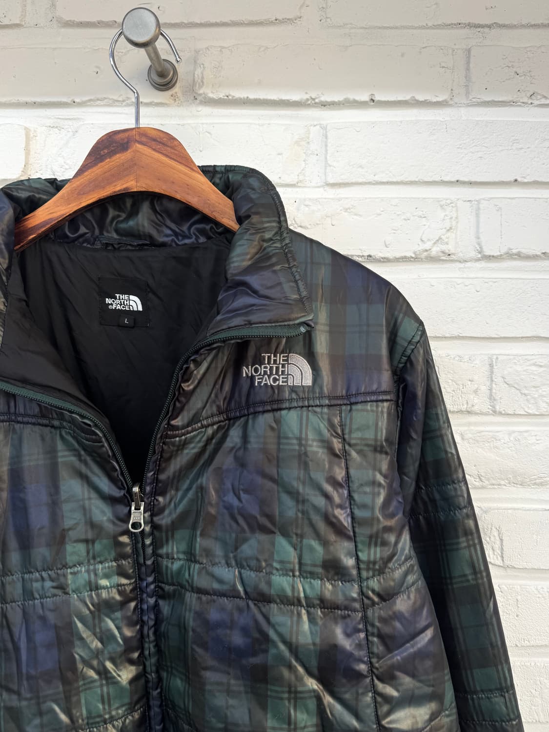 노스페이스 네이비그린 타탄체크 패딩 상품이미지4