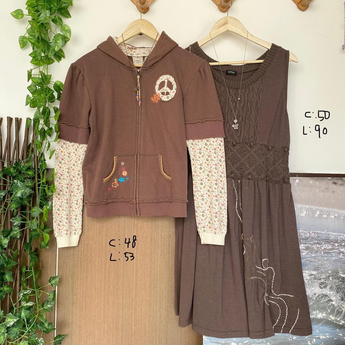 브라운 니트 자수 원피스 히피 모리 빈티지  상품이미지3