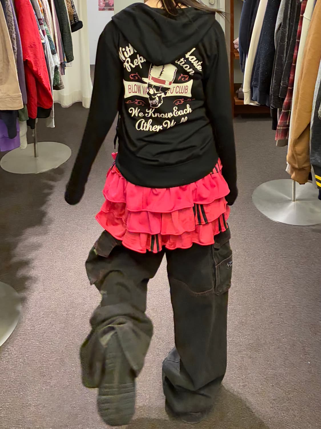 M)Japanese vintage 여성 백프린팅 블랙 후드집업 상품이미지1