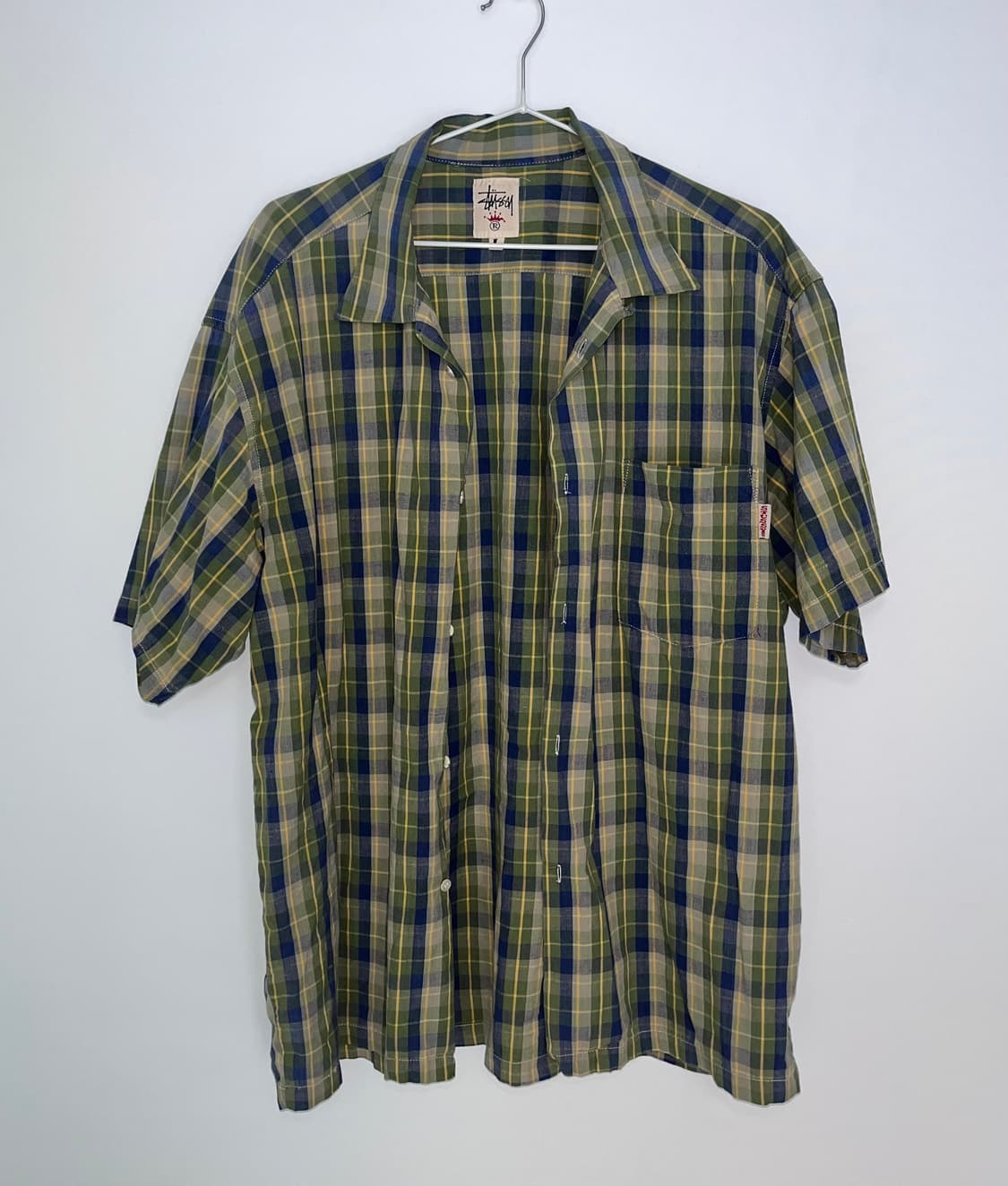 90s stussy 그린 플레이드 루프 칼라 셔츠 상품이미지1