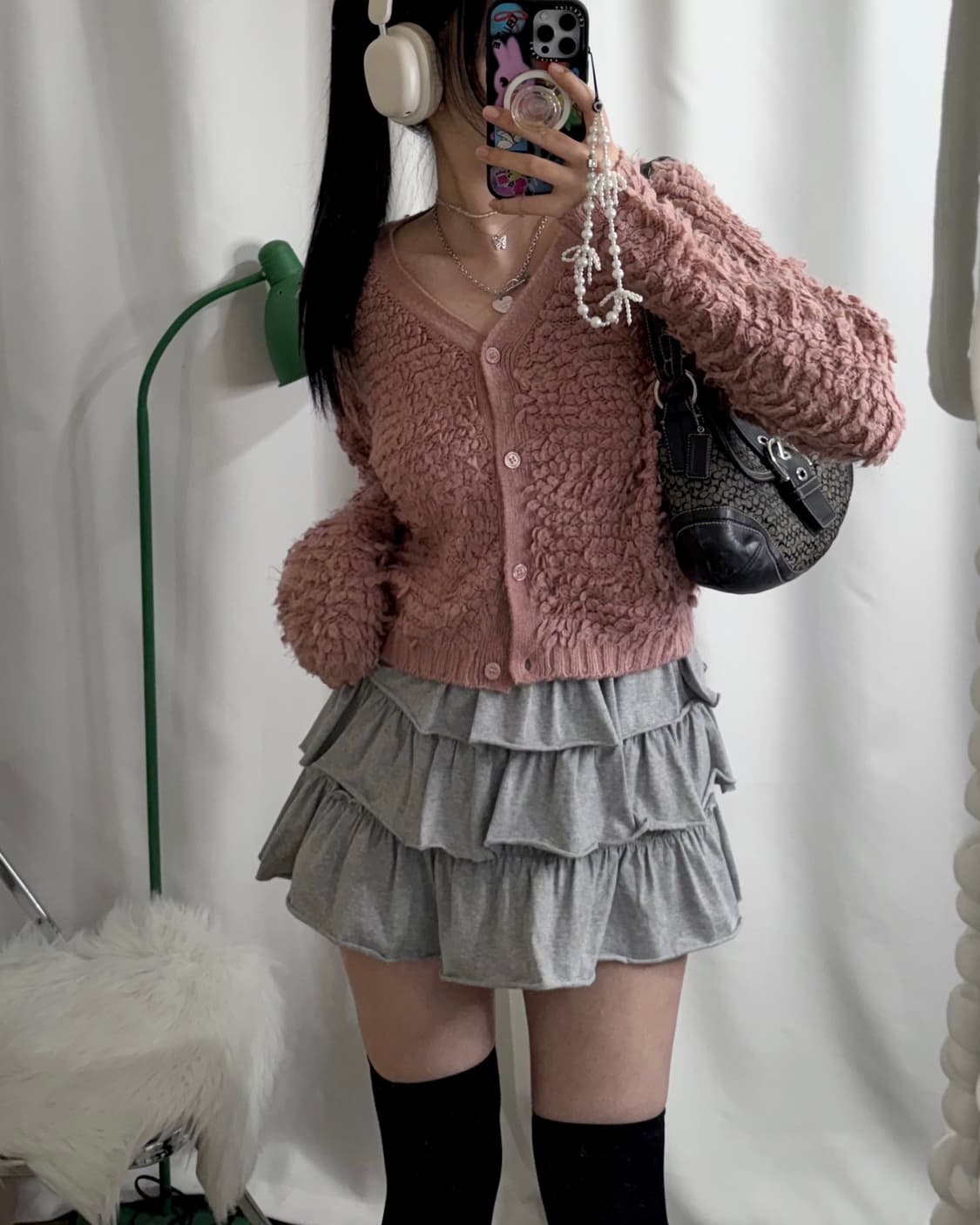 핑크 뽀글이 니트 가디건 상품이미지1