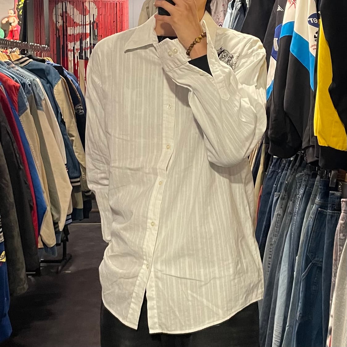 [IM] vtg 웨스턴 벨벳 프린팅 화이트 셔츠 상품이미지3