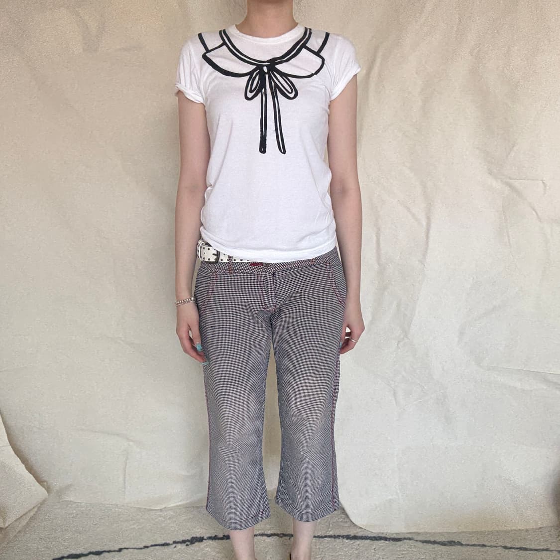 Houndstooth Pattern Cropped Capri Pants  상품이미지3