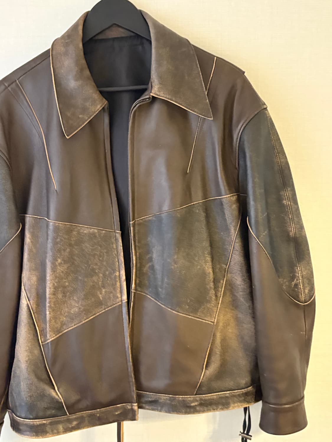 쿠어 컷오프 믹스드 가죽 자켓 상품이미지3