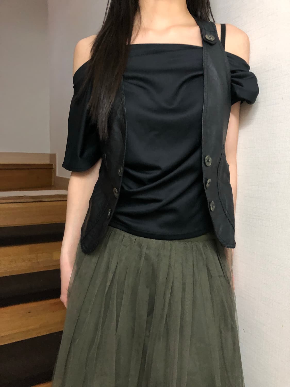 빈티지 블랙 레더 베스트 상품이미지5