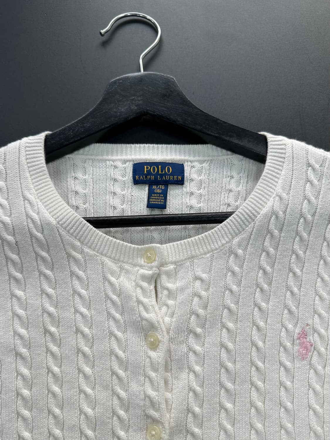 폴로랄프로렌 케이블 버튼 가디건 화이트핑크 상품이미지5