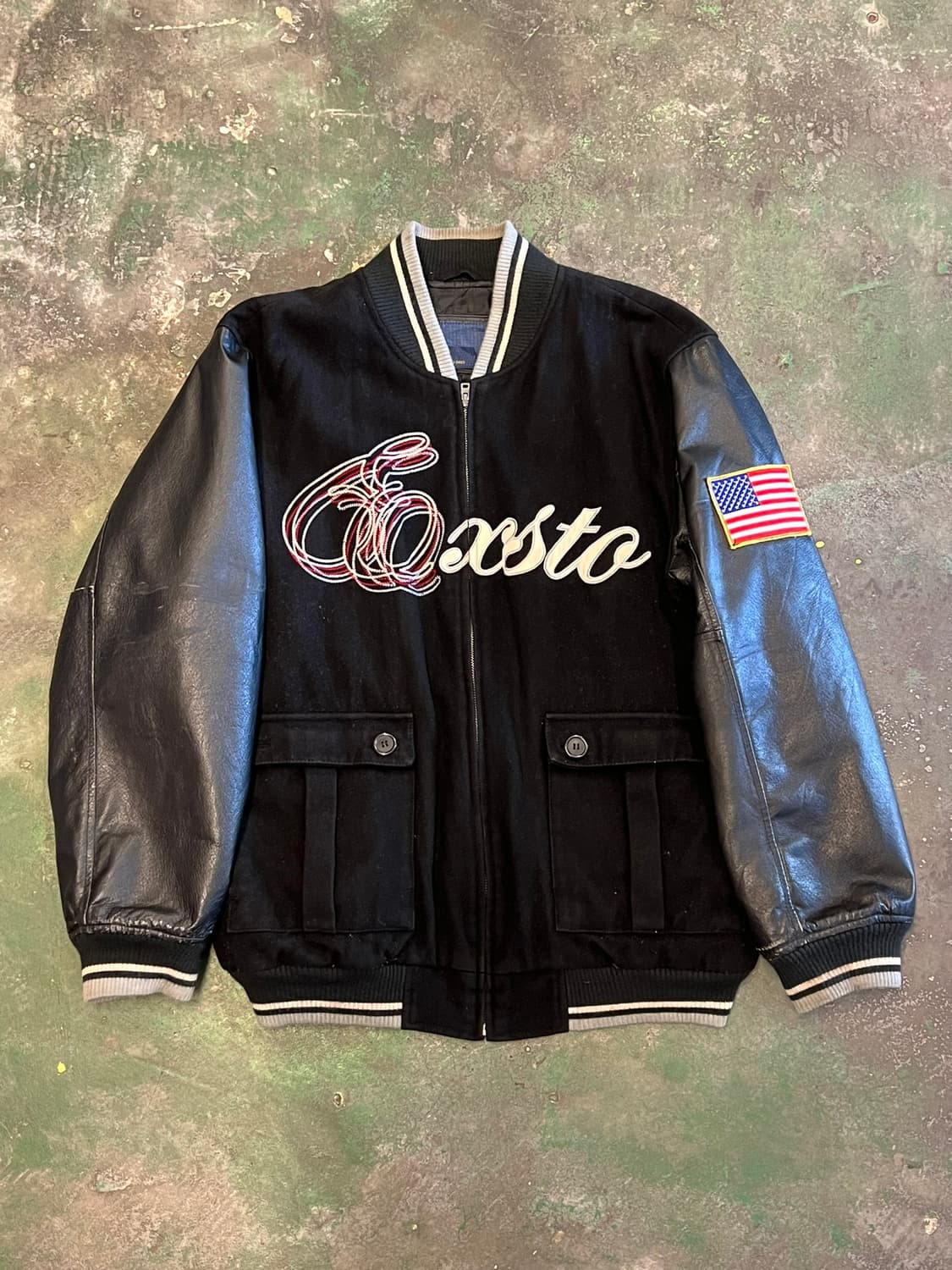 90's 빈티지 바시티 레더 슬리브 USA 자켓 상품이미지1