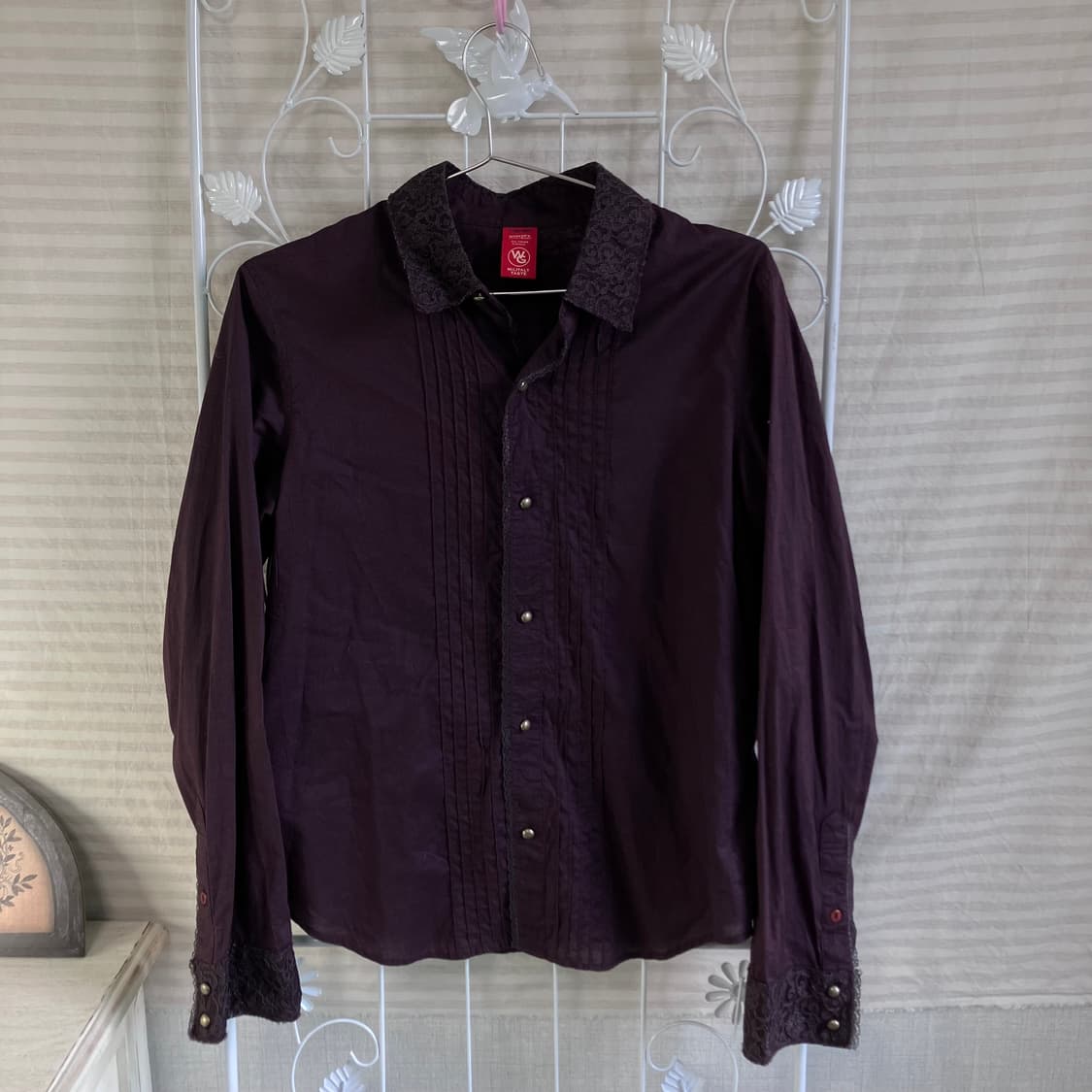 jpn vintage 딥 퍼플 앤티크 레이스 핀턱 셔츠 상품이미지5