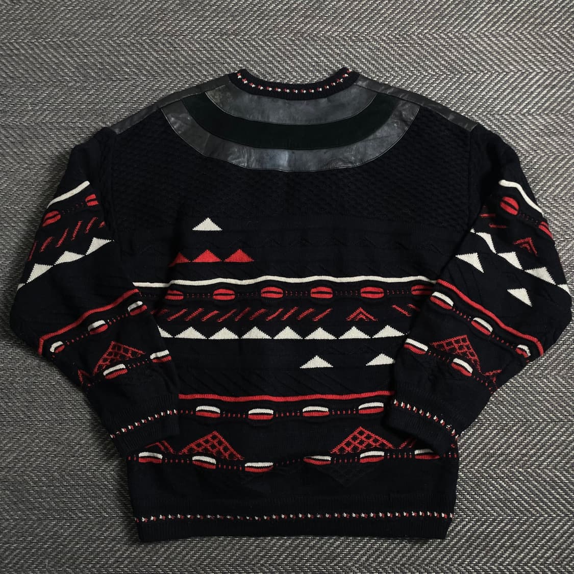 90s 빈티지 아카이브 레더 믹스업 케이블 니트 스웨터y 5038 상품이미지5