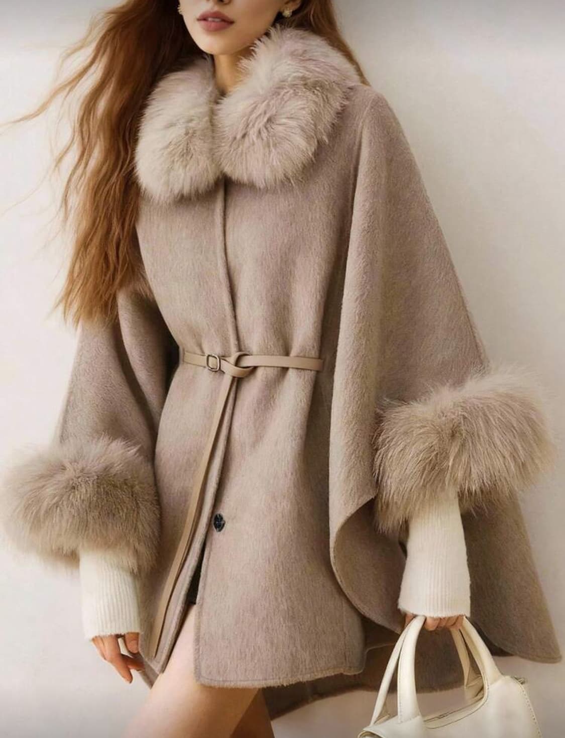 퍼 카라 벨트 케이프 코트 새상품 상품이미지1