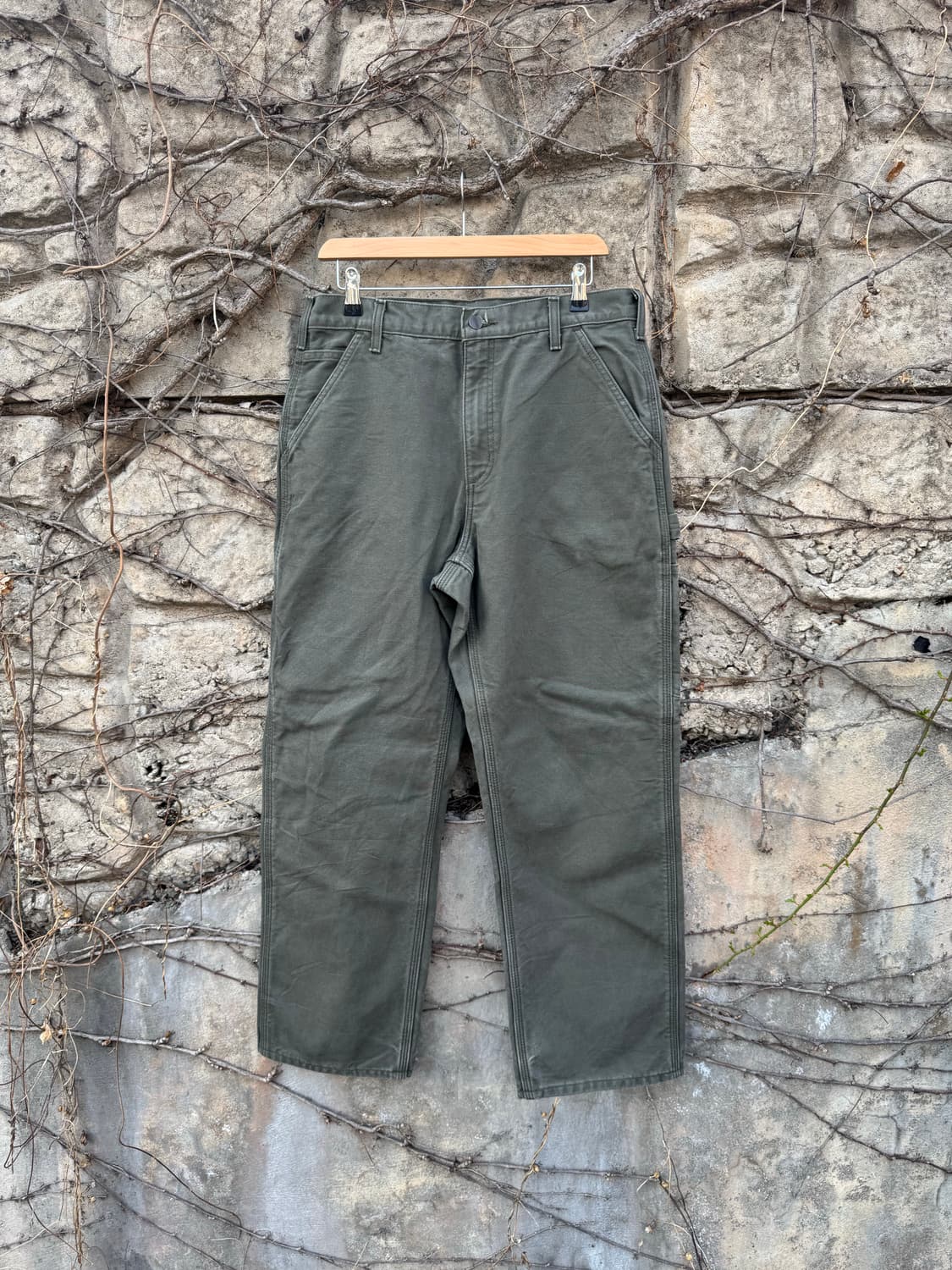 칼하트 빈티지 b111 모스그린 카펜터 싱글니 워크 팬츠 상품이미지1