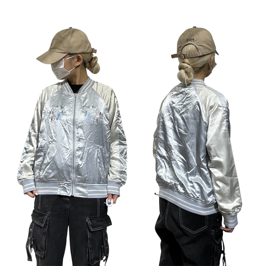 일본 빈티지 화이트 소라 스카잔 자수 크롭 자켓   상품이미지1