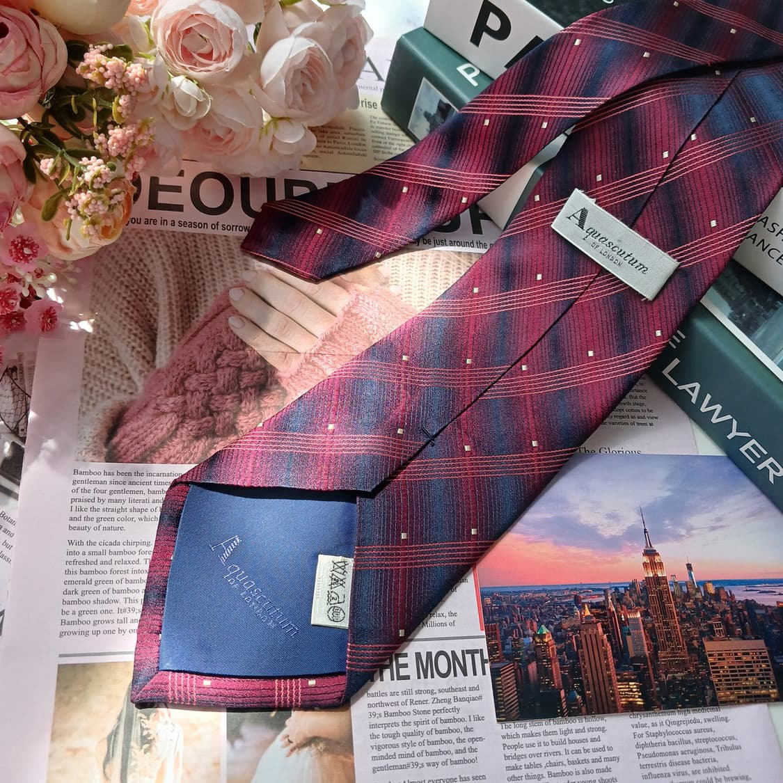 아쿠아스큐텀 실크 와인 스트라이프 넥타이 9.5cm A등급 E962
 상품이미지5