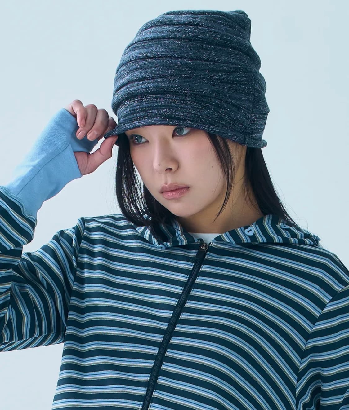 뚜오미오 비니 STRIPE GLITTER BEANIE [NAVY] 상품이미지1