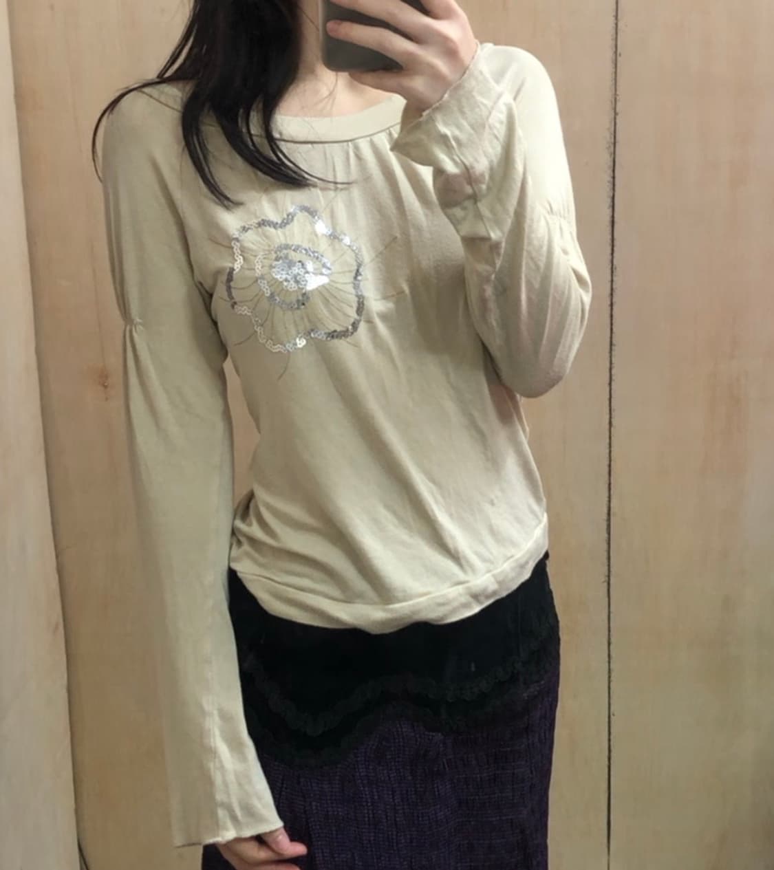 [직수입] 빈티지 시퀸 티셔츠 베이지 상품이미지1