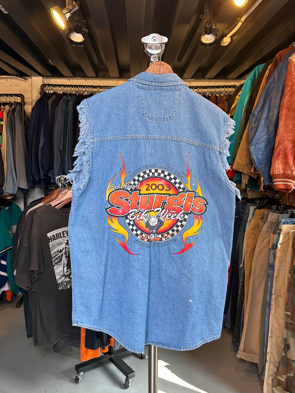 00s 스터지스 모터사이클 릴리 2003 페인팅 컷오프 데님 베스트 상품이미지1