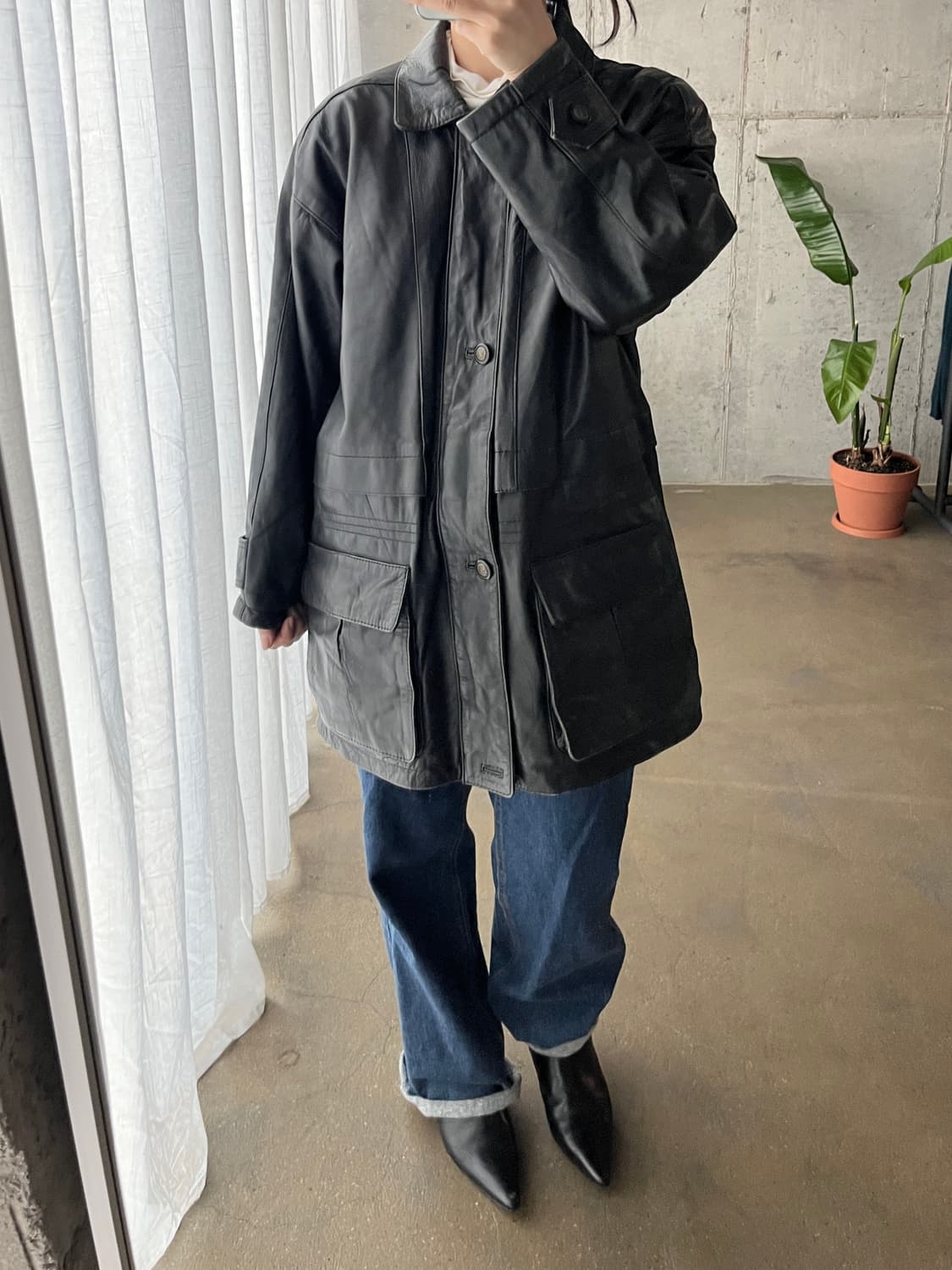 90s genuine lambskin 램스킨 양가죽 미디 자켓 상품이미지2