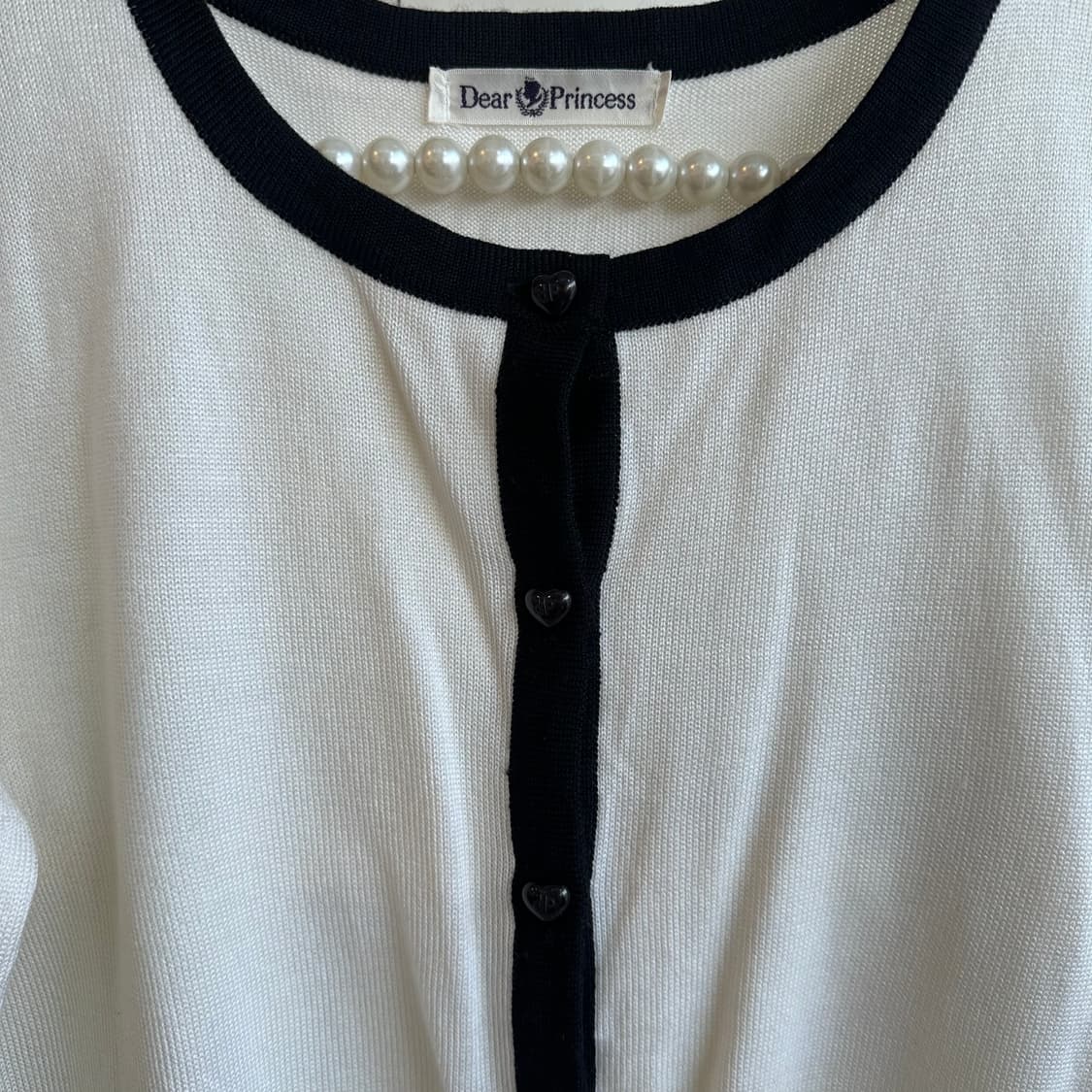 Dear Princess 배색 가디건 화이트 블랙 상품이미지3