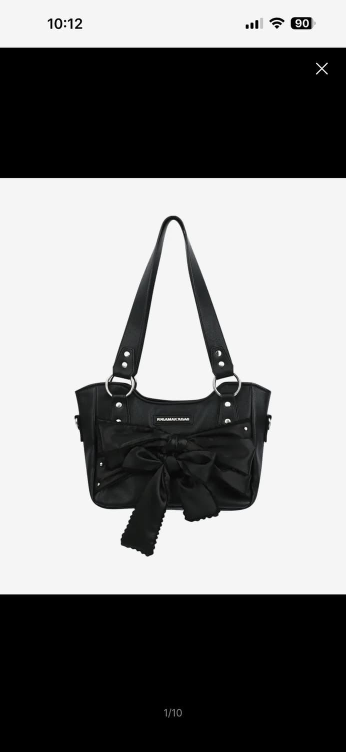 (박스포함)이우가마카라스 레이스 리본 레더 숄더백 (Black) 상품이미지5
