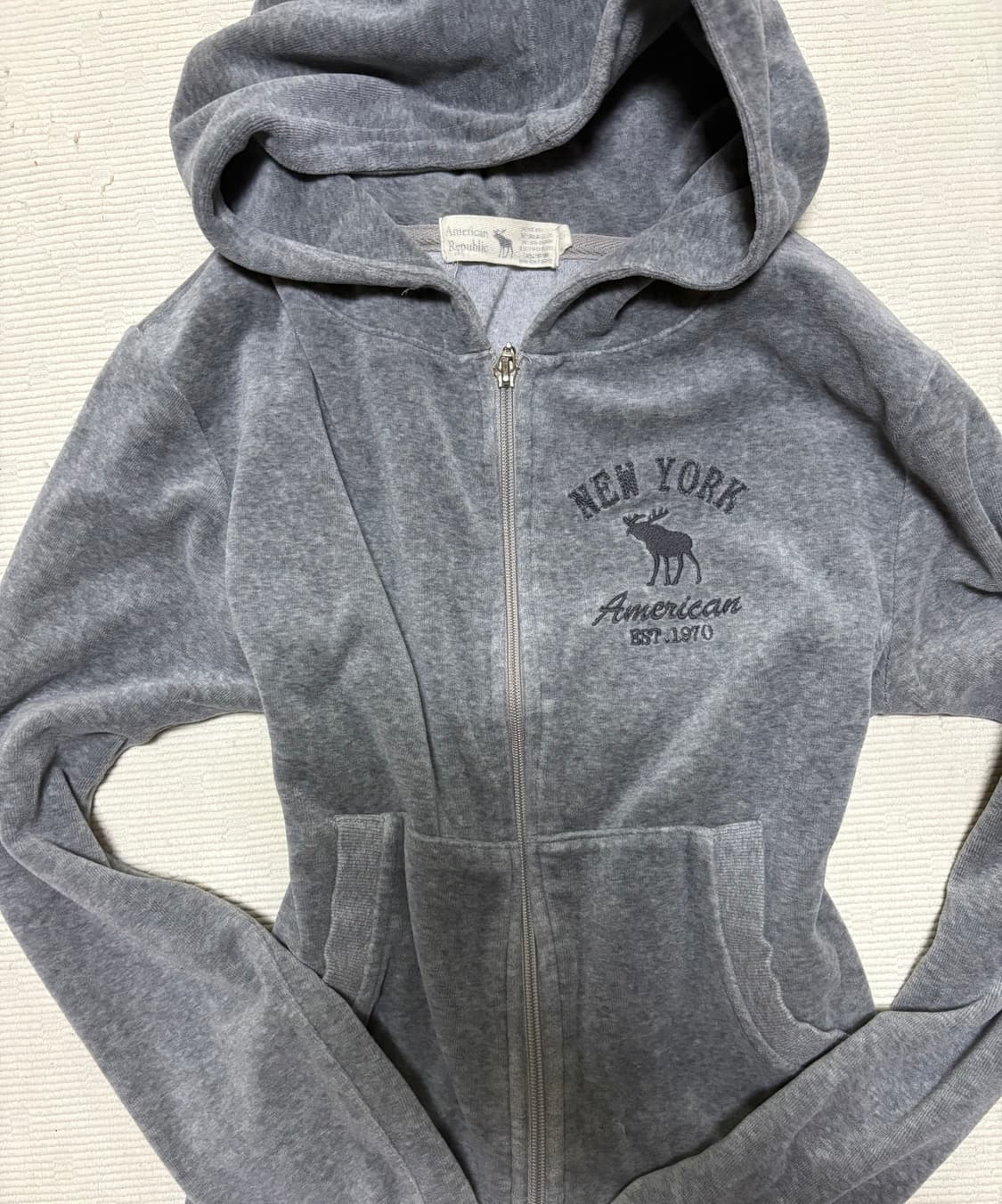 아베크롬비 xs벨벳 후드집업 그레이 상품이미지1