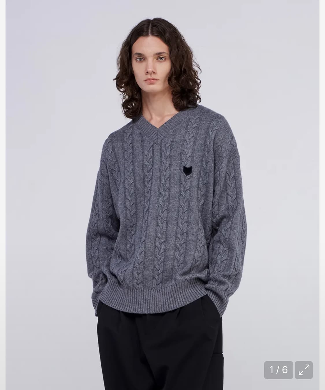 송지오 지제로 케이블 팬서 브이넥 니트 그레이 L 상품이미지1