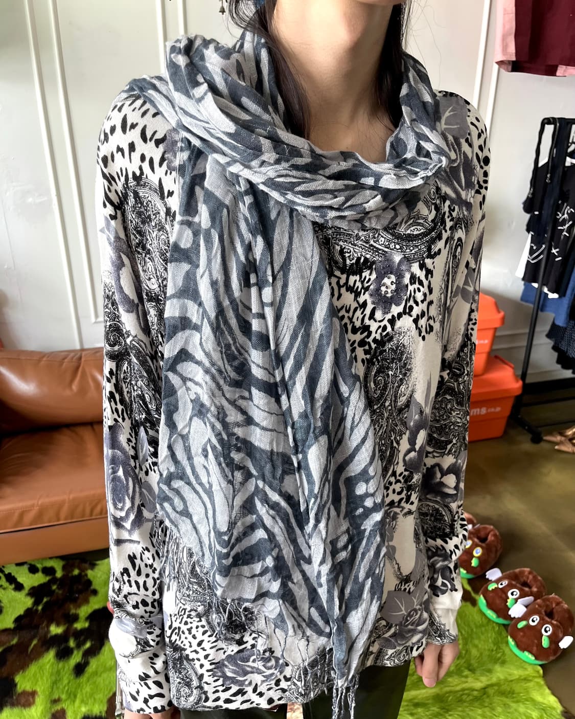 JPN Vintage Zebra Pattern Tassel Scarf 상품이미지2