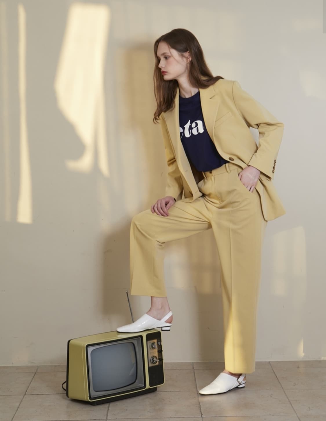 룩캐스트 옐로우 자켓 스커트 투피스 셋업 정장 세트 상품이미지1