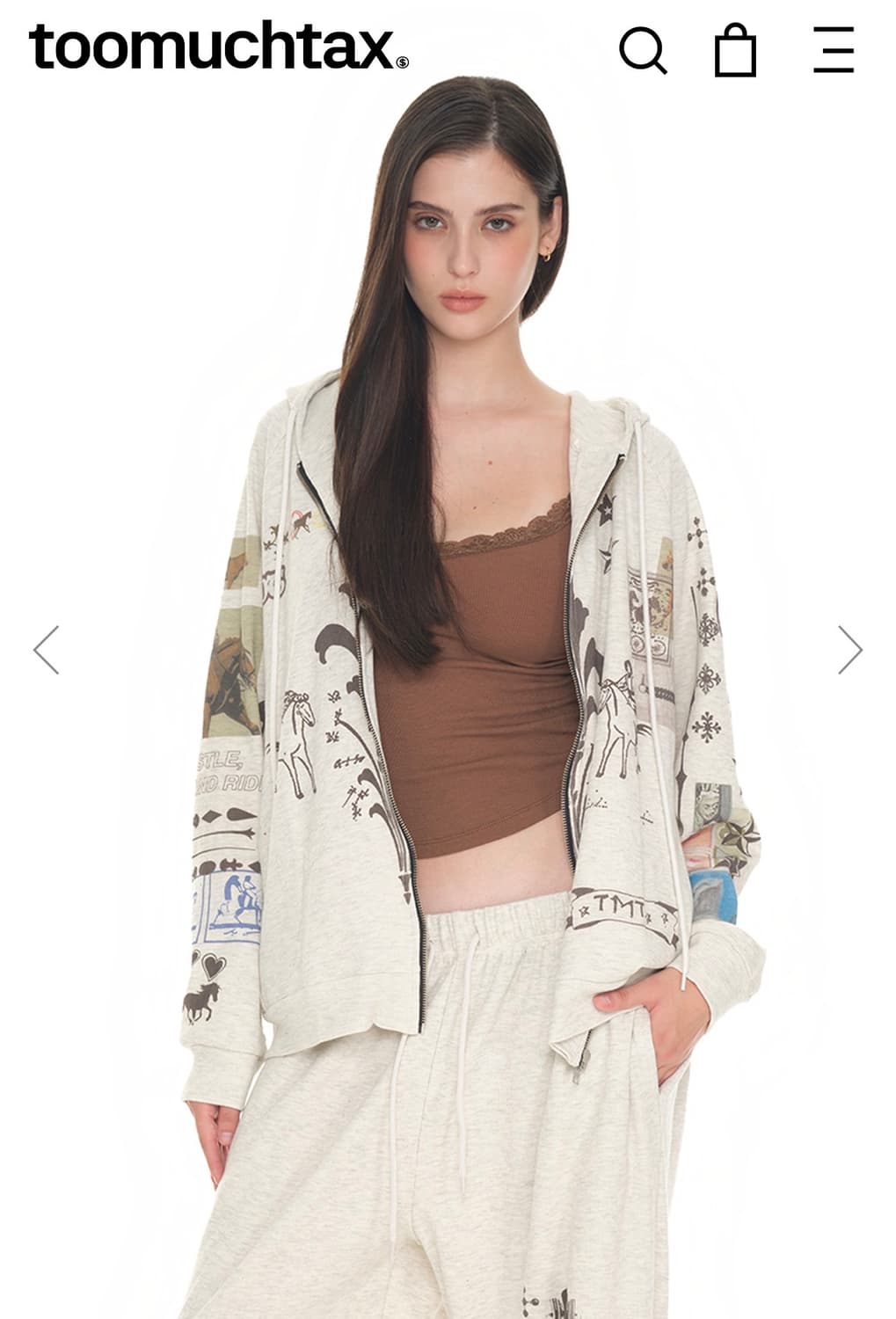 PRINTED WAFFLE ZIP-UP HOODIE (IVORY) 상품이미지1