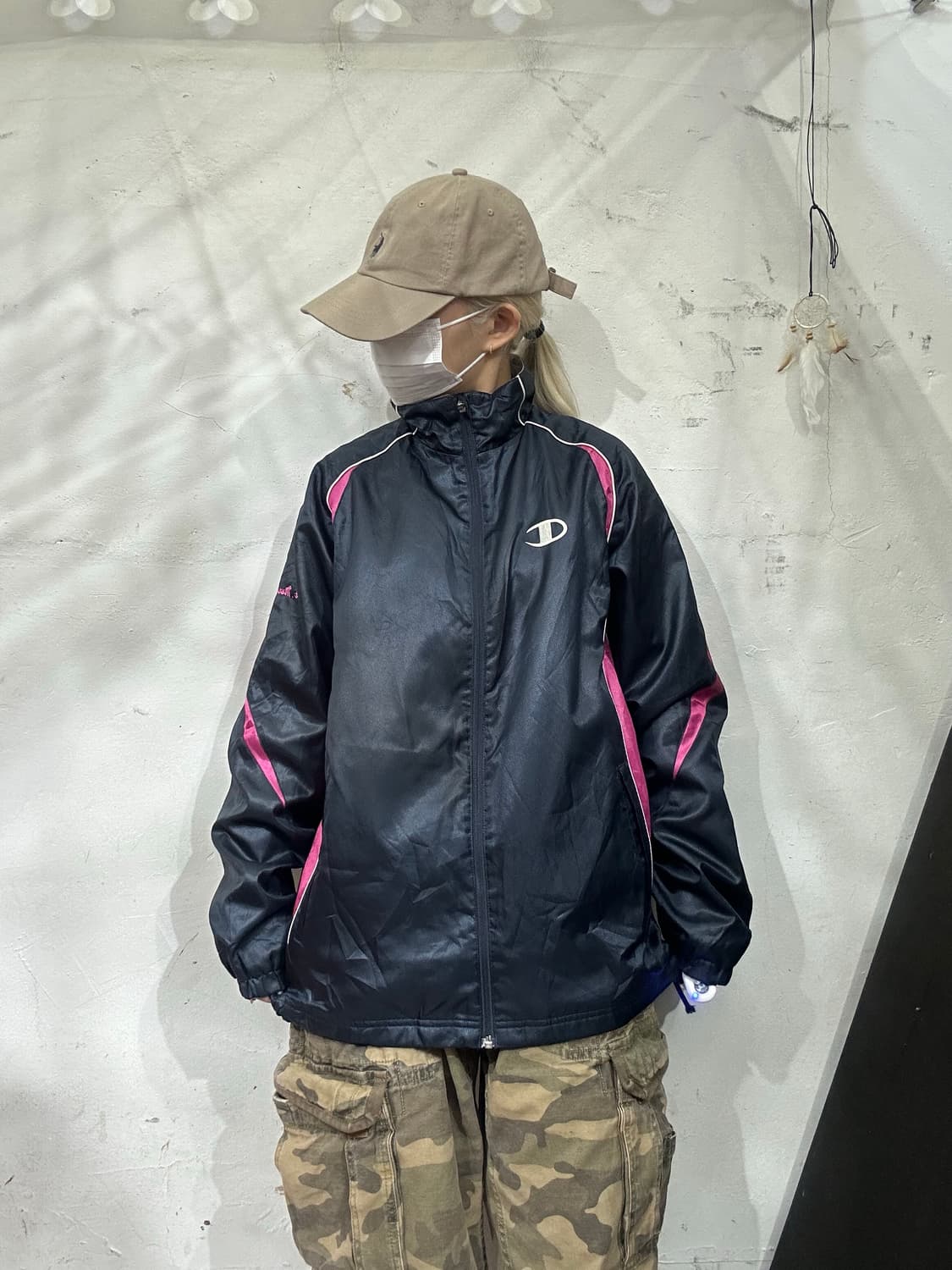 챔피온 네이비 일본판 핑크 포인트 올드스쿨 바람막이 오버핏 트랙 자켓 L 상품이미지2