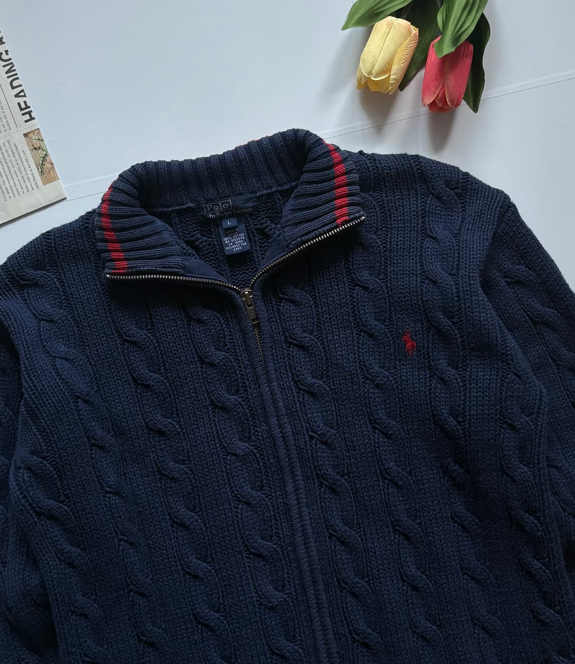 Polo 폴로랄프로렌 네이비 꽈배기 집업 상품이미지3