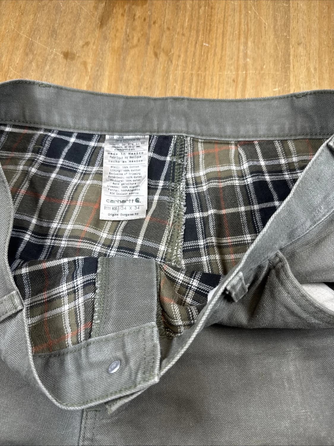 칼하트 플란넬 라인드 워시드 덕 카펜터 팬츠 모스 그린 릴렉스드 핏 상품이미지4