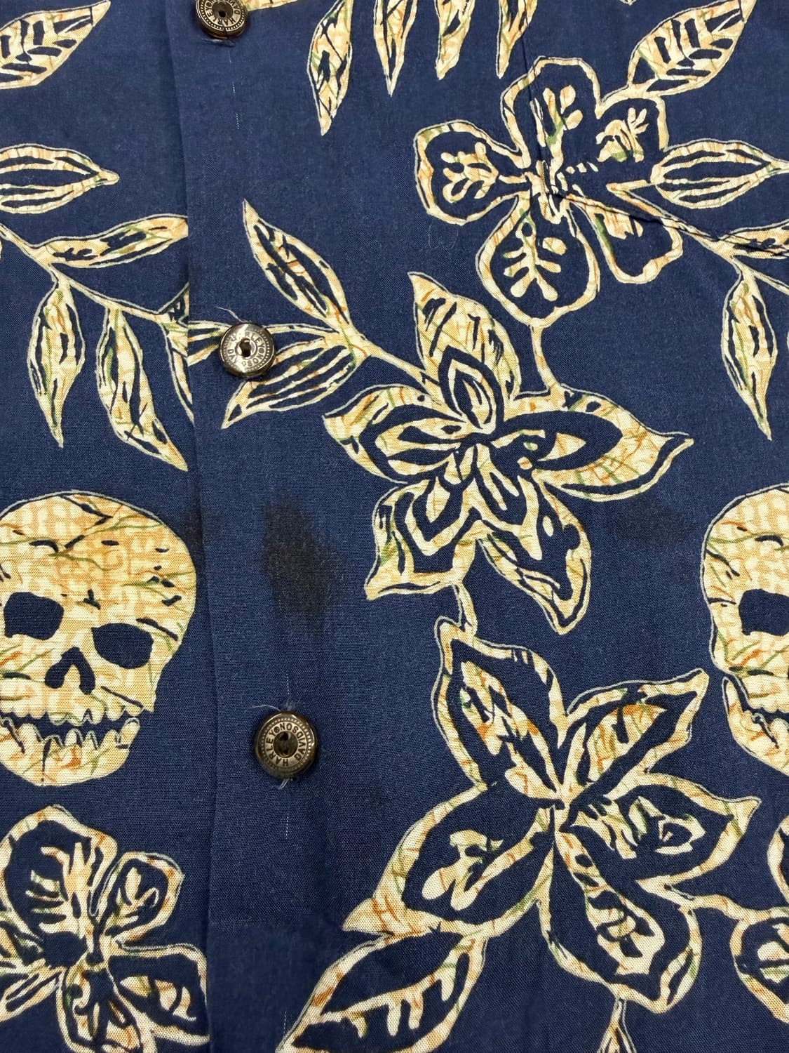 M)할리데이비슨 빈티지 스컬 프린팅 하와이안 반팔 셔츠 상품이미지3