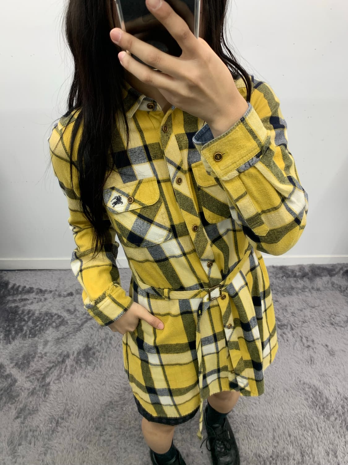 버버리 블루라벨 플란넬 체크 벨트 원피스 상품이미지3