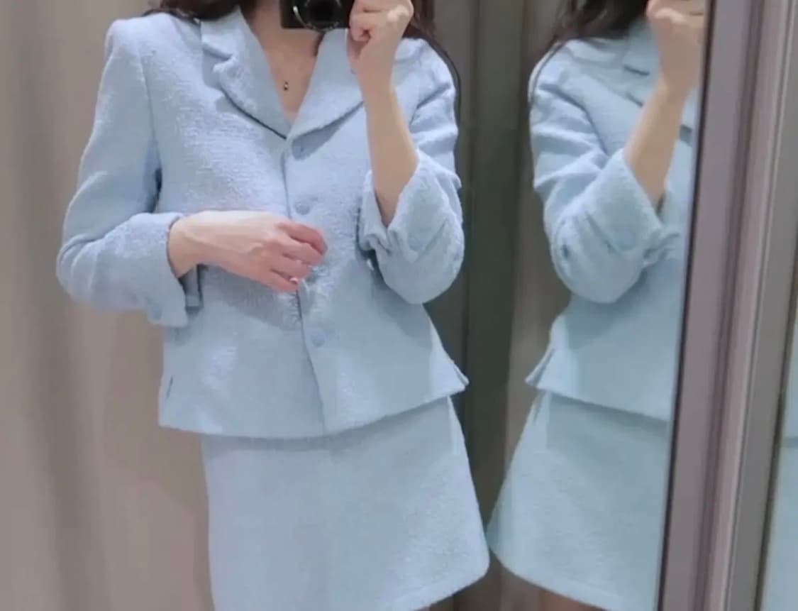 자라 스트럭처 트위드 셋업 세트 파스텔 하늘색 상품이미지1