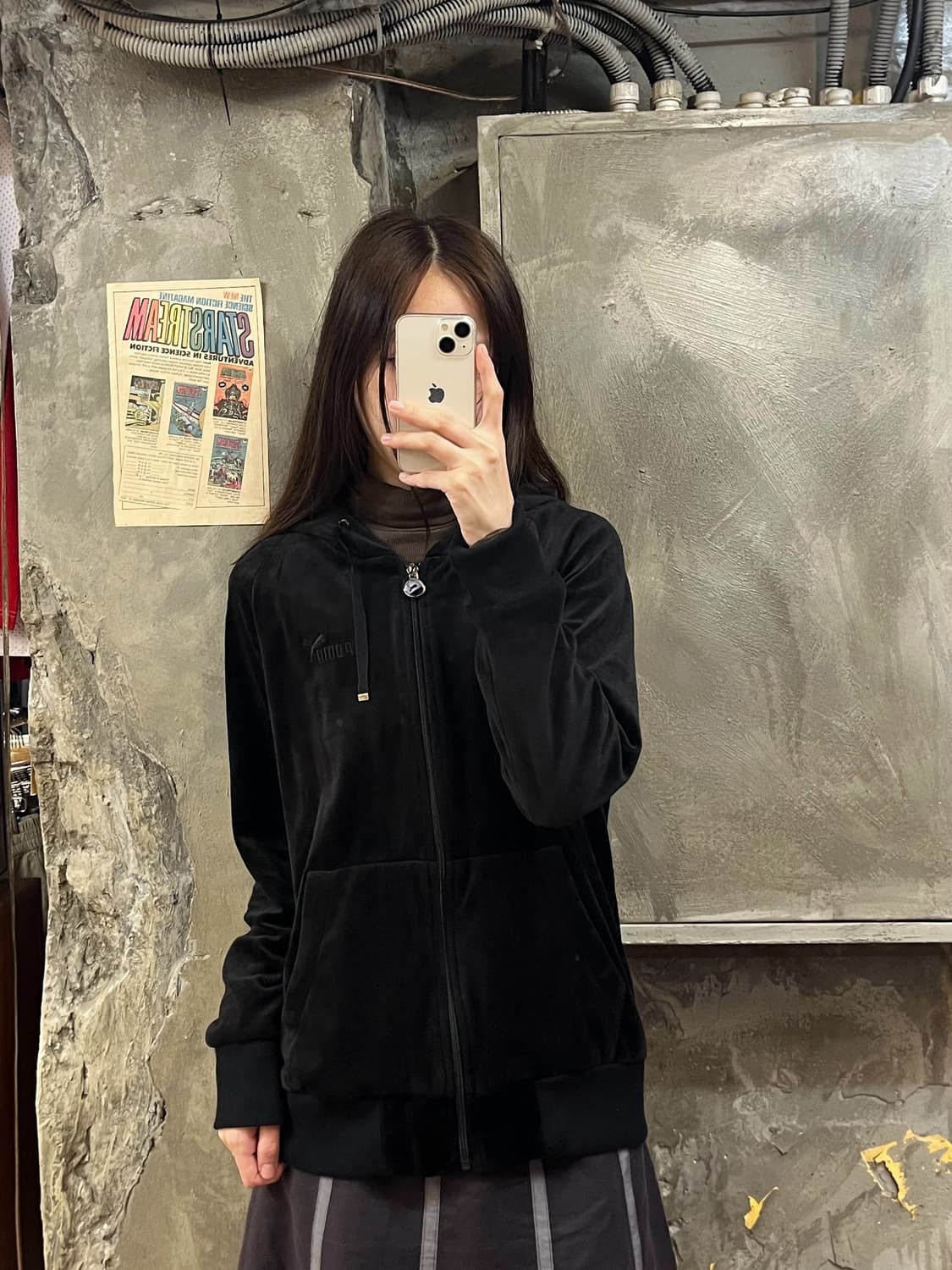퓨마 벨벳 후드집업 블랙 L #csz521 상품이미지2