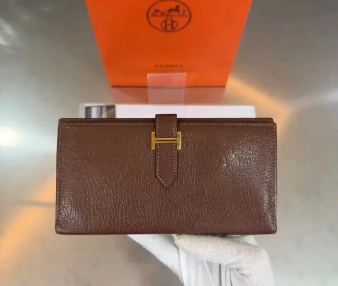 [정품] 에르메스 베안 장지갑 브라운 골드 H 감정서 포함 상품이미지1