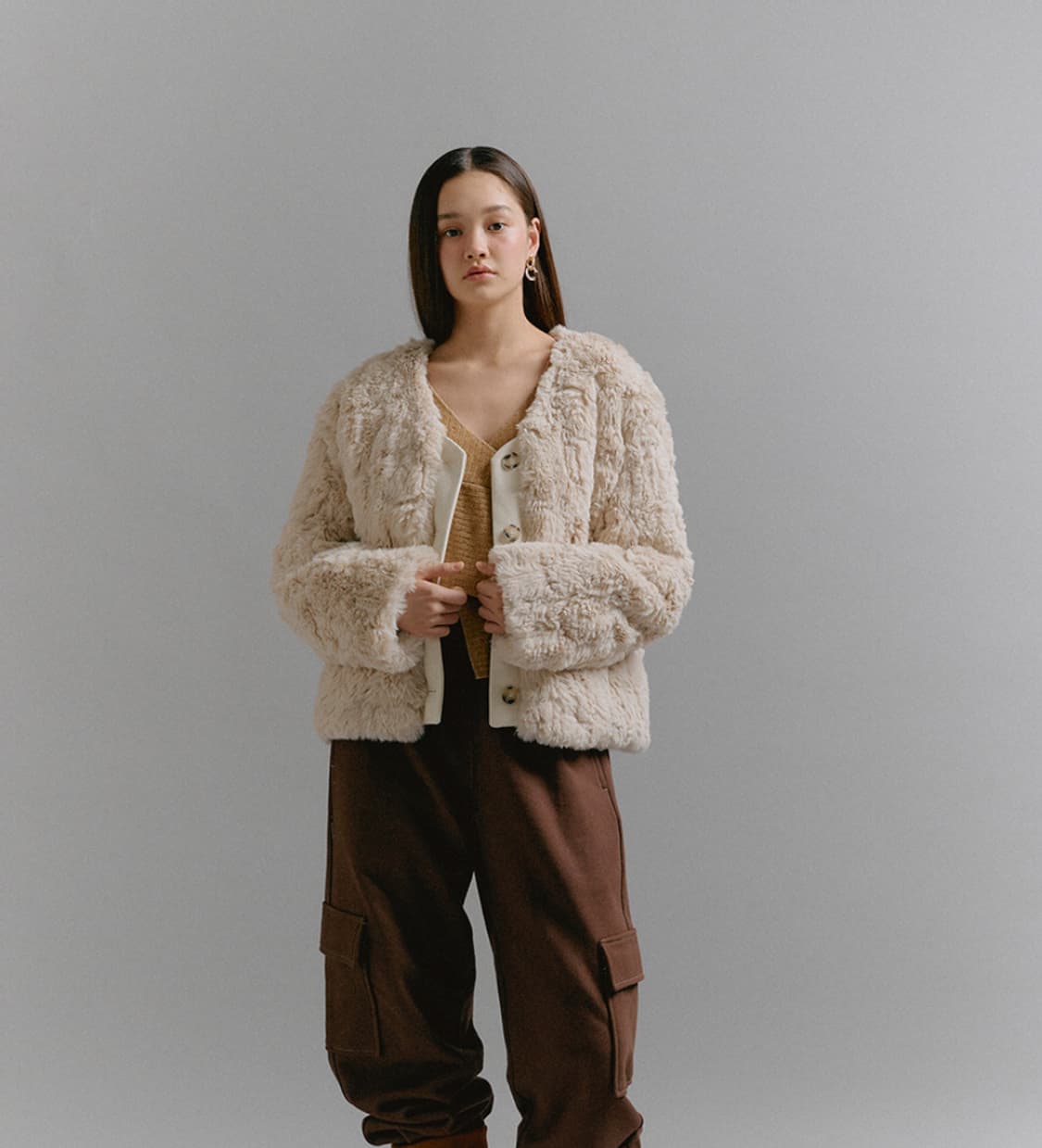 소프트서울 퍼자켓 아이보리 상품이미지2