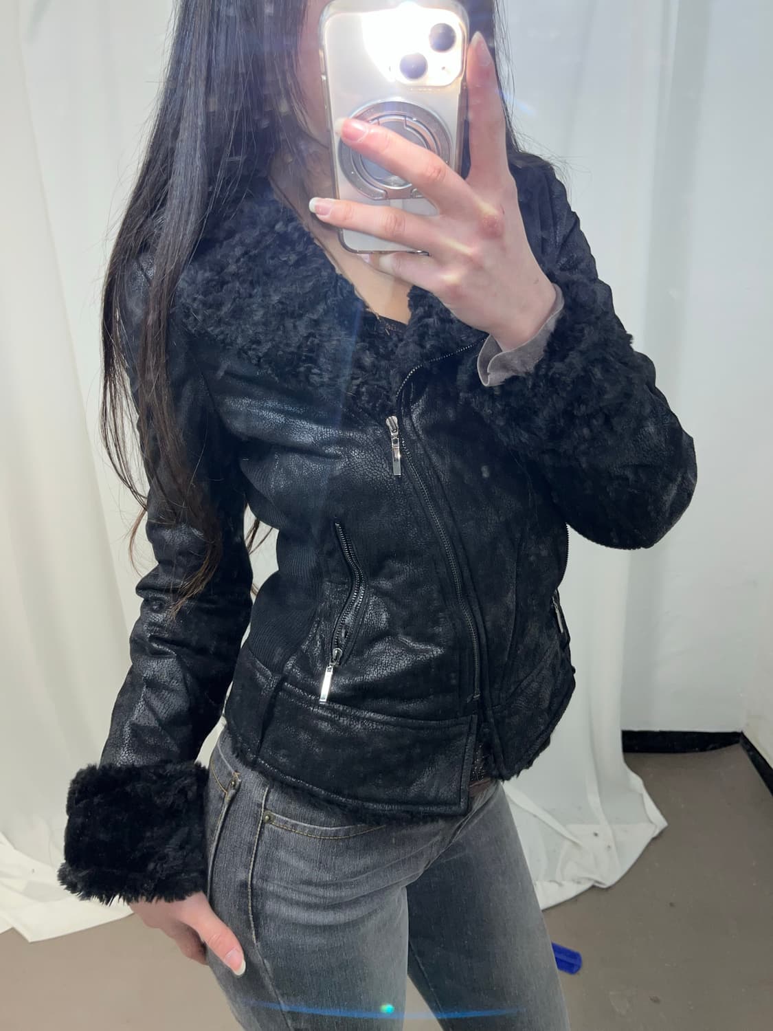 블랙 램퍼 트리밍 무스탕 상품이미지5